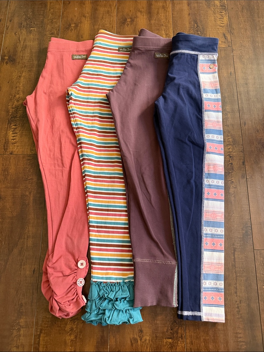 Matilda Jane Coral, Stripe, Plum & Navy Girls' Leggings Set